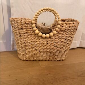 NWT A New Day Natural Woven Tote Bag with Wooden Handle